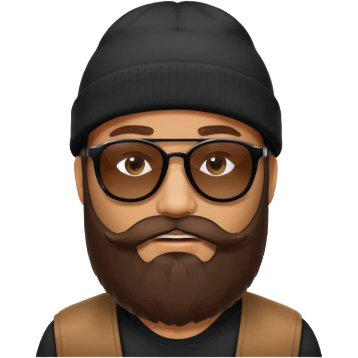Guy with a really huge beard wearing  sunglasses and a black beanie  emoji