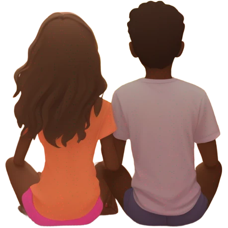 Boy and girl couple sitting on the beach sunset emoji