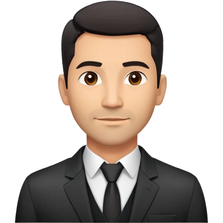 Attractive robust Hispanic man in his mid-40s, light brown complexion, short black hair with prominent fade haircut, light facial scruff, square face with strong jawline, friendly TV presenter expression, unbuttoned black jacket, white shirt with top button open, no necktie emoji