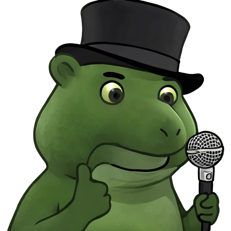 Bear  wearing a black top hat and a microphone ￼ emoji