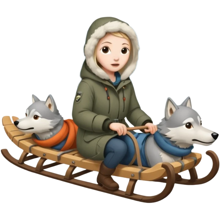 wolves pulling person on sled emoji