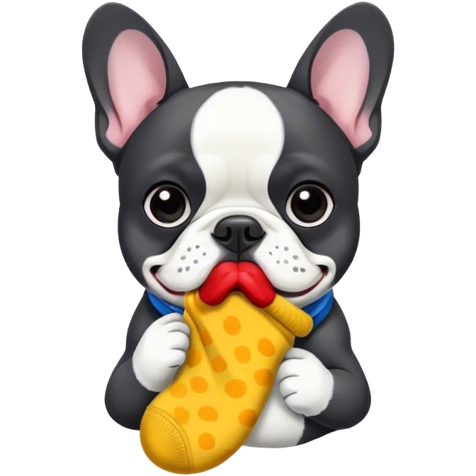 Black and white frenchie eating a sock  emoji