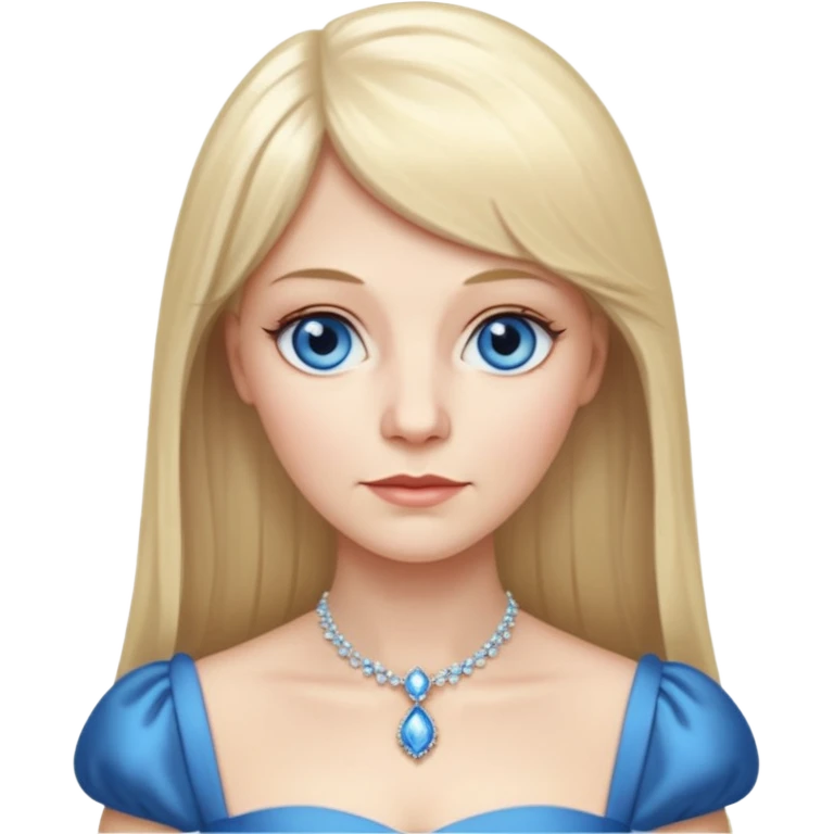 450 yr old white woman, pale skin, long straight blond hair parted in center, blue eyes, bangs, clothes for dinner emoji