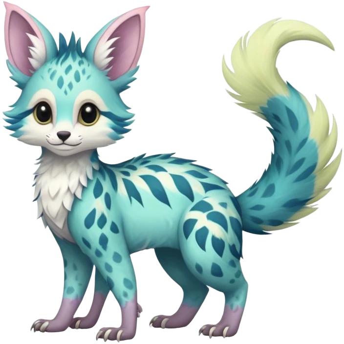 Feral Rare Fantasy pastel tropical Vernid-Trico-species by LiLaiRa, random markings, tufted tail, tufted ears, full body emoji