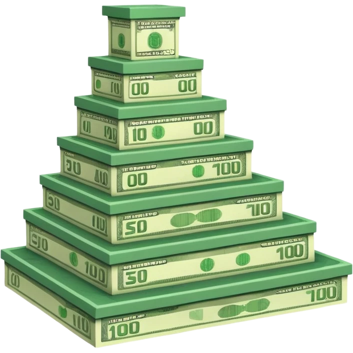 A three-level podium made entirely of stacked banknotes, rising from left to right with each step higher than the previous one. emoji