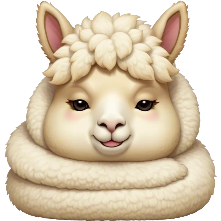 Meme-Worthy Cute Sleeping Cream Alpaca Portrait Emoji, Head resting peacefully with a contented smile, showcasing a delightfully robust build and a luxuriously soft cream fleece, eyes shut in a serene nap, Simplified yet hilariously adorable features, highly detailed, glowing with a soft, drowsy light, high shine, relaxed and utterly lovable, stylized with an air of playful laziness, bright and heartwarming, soft glowing outline, capturing the essence of a comically sleepy alpaca, so meme-worthy it feels like it could instantly become the next viral sensation of adorable slumber! emoji