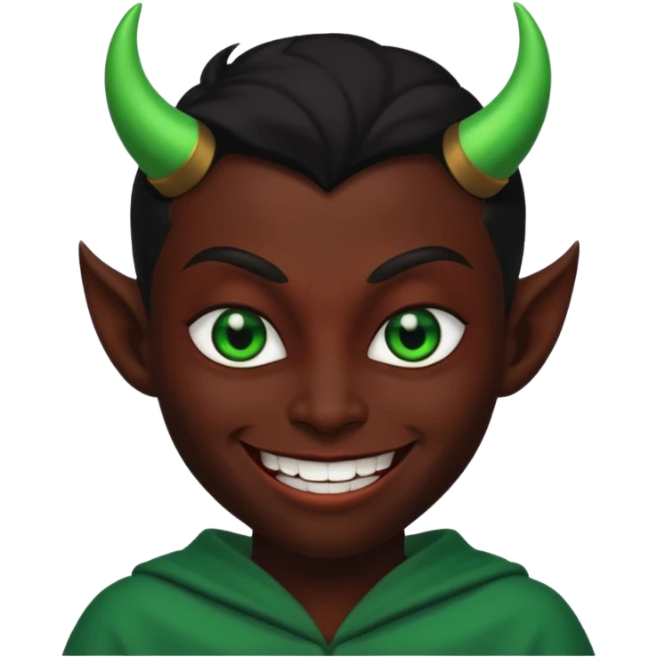 evil person with devilish smile and black face and green eyes emoji