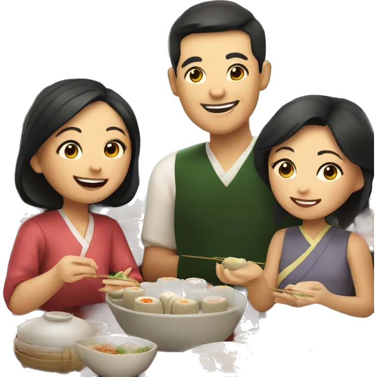 A family enjoying dim sum at restaurant emoji