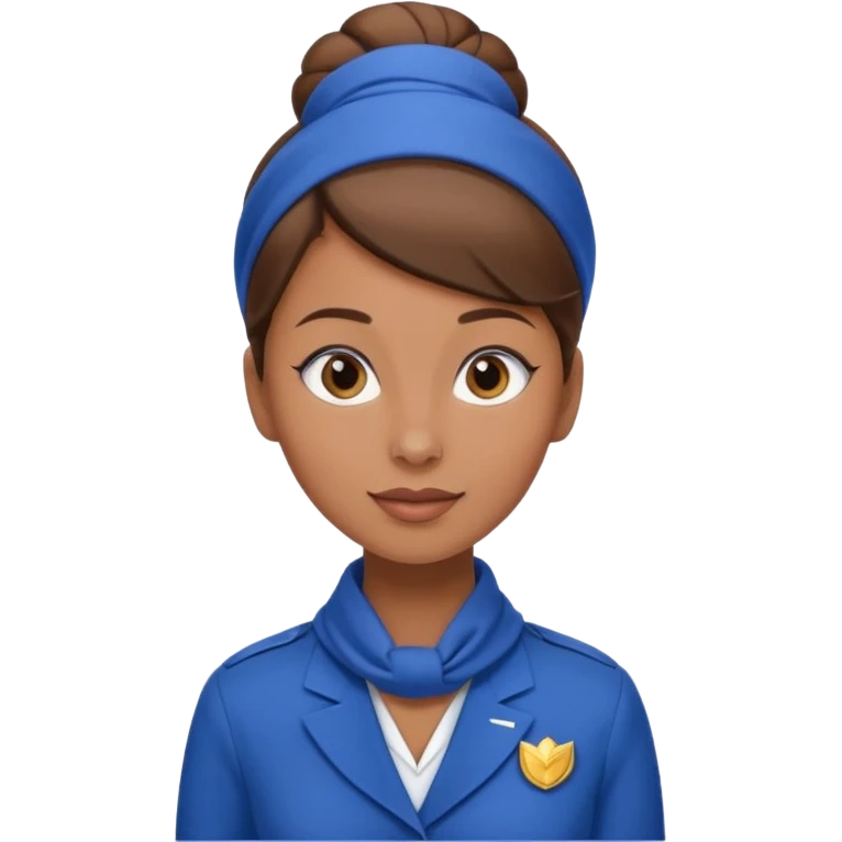 Light Brown skin flight attendant, brown hair in a bun, blue uniform, blue neck scarf emoji