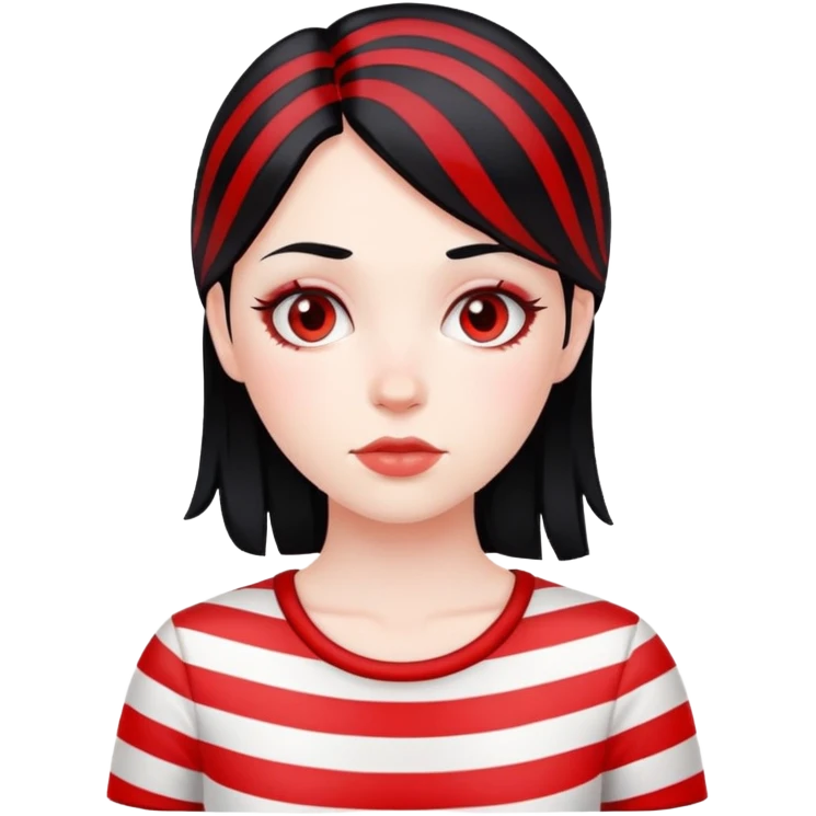 Pale girl, black hair with red striped hair emoji