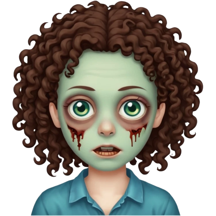 Создай человека зомби с корично,голобо-болотноми глазами и кудрявами волосами цвета темно коричневого emoji