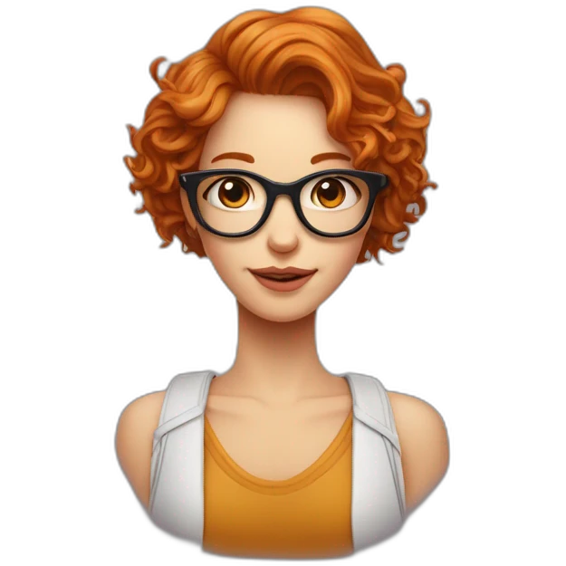Fille aux cheveux roux frisés avec des lunettes et un pendentif crucifix emoji