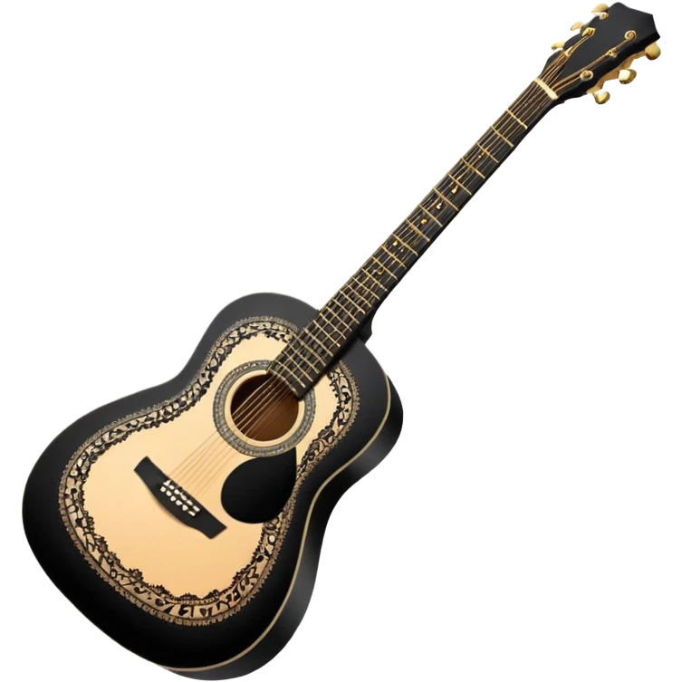 acoustic sunrise color guitar with black lacy-details and engraved small black music notes emoji