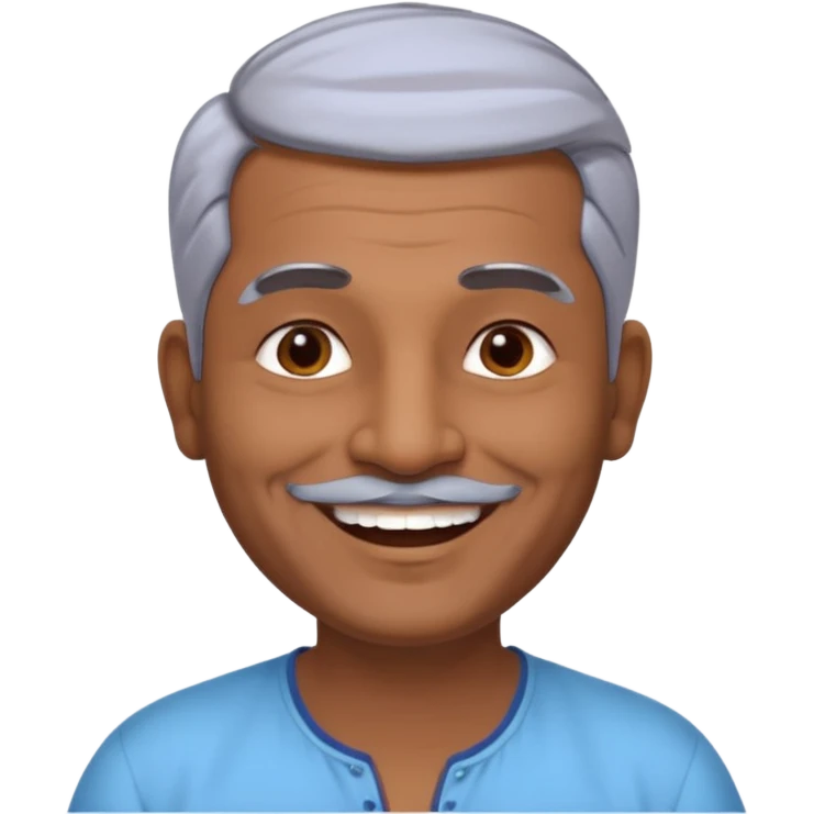 50 yr old indian man, dark skin, grey hair, big smile, white teeth, chubby, no moustache, clean shaven, young style hair, bindy, hair brushed back, stubble emoji