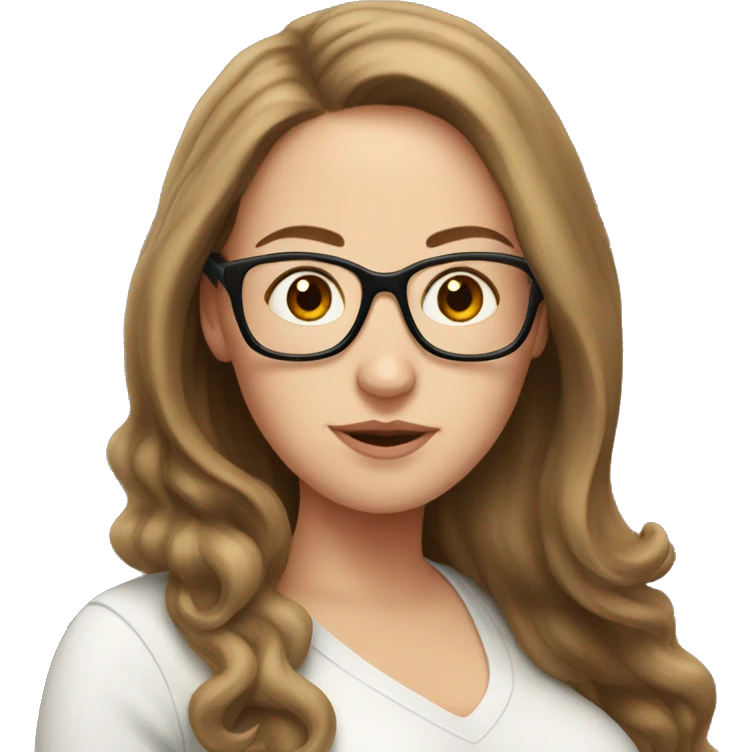 Pregnant White woman with long brown hair and glasses emoji