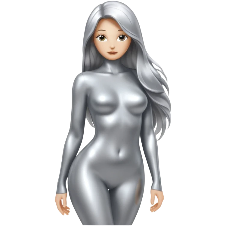 abstract sensual body silhouette, liquid silver chrome, smooth curves,chrome silver long hair, chrome metallic silver emoji