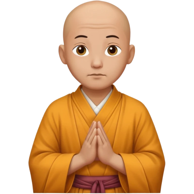 A bald monk wearing traditional robes, calm expression, hands clasped, in a serene setting emoji