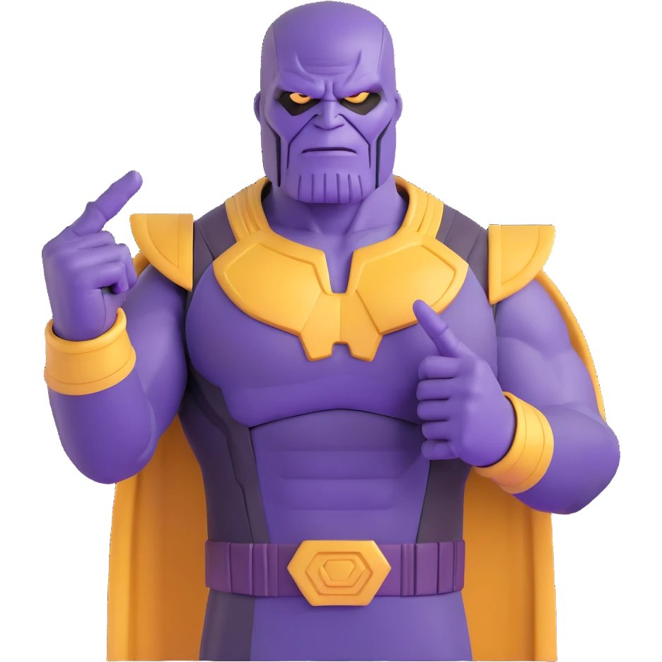 Purple villain Thanos with Squid Game aesthetic showing middle finger emoji