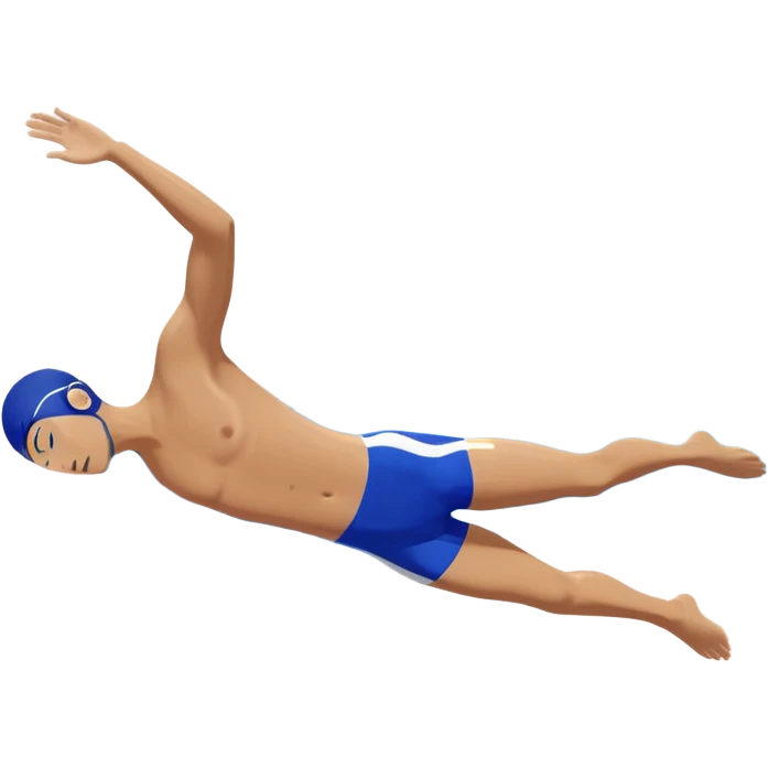 Create a clean emoji of a swimmer diving into a swimming pool, side view (profile view), body fully extended forward, arms straight ahead, legs together, water splash where the swimmer is about to enter. Flat design, bright colors, minimal details, emoji style emoji