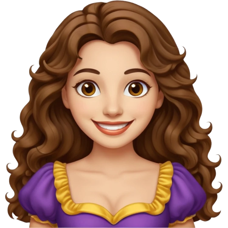 30 yr old italian woman, long brown wavy hair, big brown eyes, huge smile, fancy dress, no bangs,  emoji