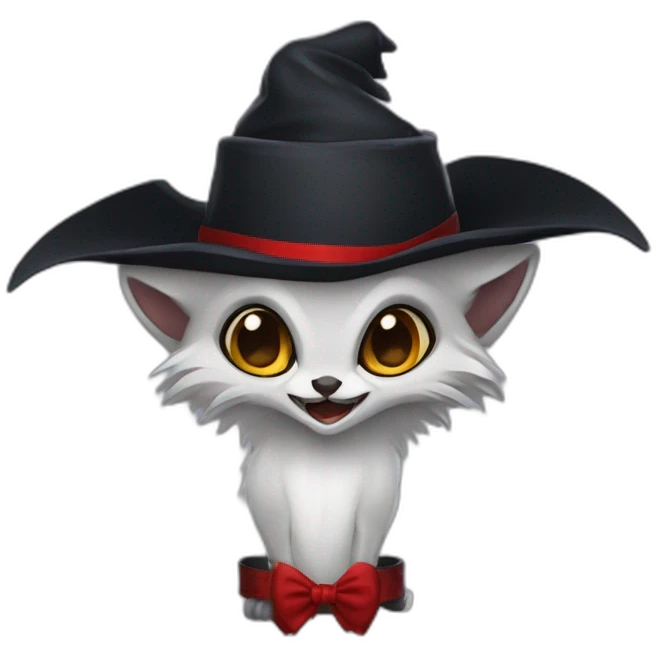 lemurien avec des dent de vampire et un chapeau de sorciere emoji