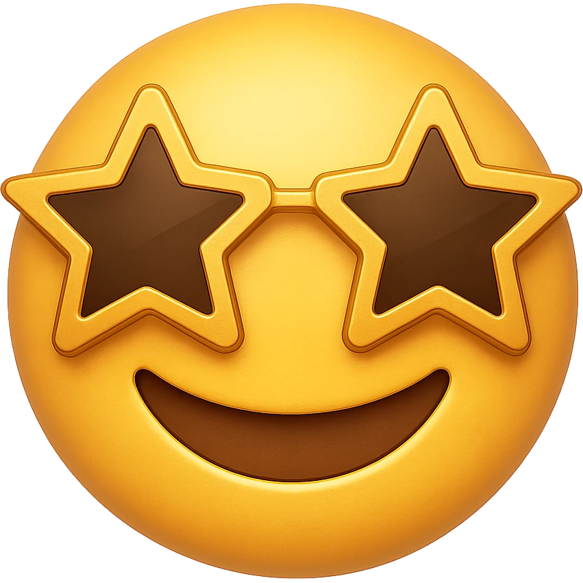 yellow face with gold star glasses emoji, digital illustration emoji