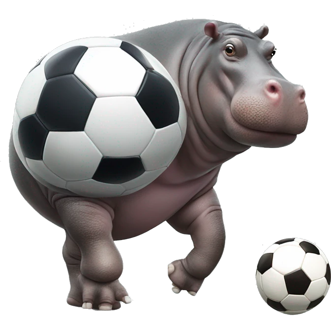 fat hippo as soccer player kick ball left leg emoji