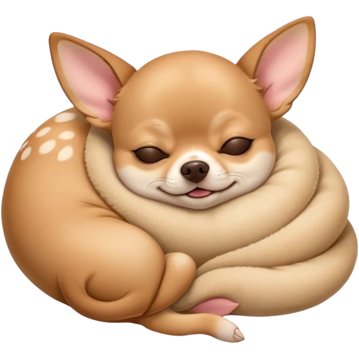 Cinematic Meme-Worthy Chubby Sleeping Fawn Chihuahua Portrait Emoji, Head resting peacefully with a contented smile, showcasing a delightfully chubby build and a luxuriously soft fawn coat, eyes shut in a serene nap, Simplified yet hilariously adorable features, highly detailed, glowing with a soft, drowsy light, high shine, relaxed and utterly lovable, stylized with an air of playful laziness, bright and heartwarming, soft glowing outline, capturing the essence of a comically sleepy Fawn Chihuahua, so meme-worthy it feels like it could instantly become the next viral sensation of adorable slumber! emoji