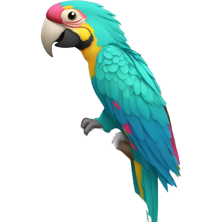 Summer beach cyan pink mustard yellow multicoloured parrot macaw bird holding a plant vine in beak Spanish Italian Mediterranean style floral emoji