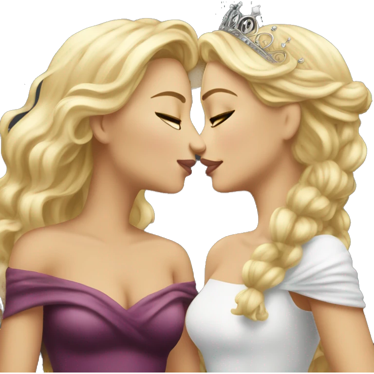 2 women princesses couple blonde deep kiss emoji