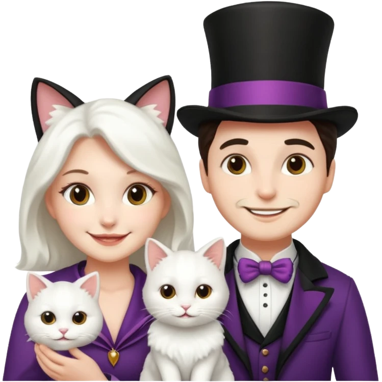 magician couple and their pet cat emoji