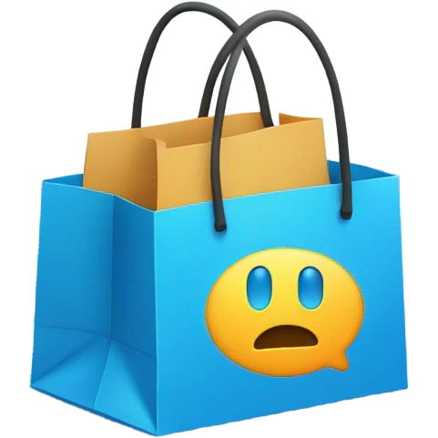 blue shopping bag that is also a chat bubble minimalistic 2d emoji