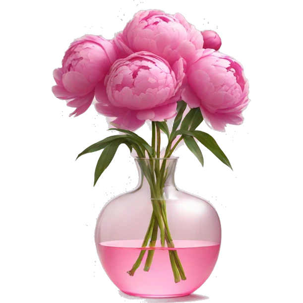 Peonies in a clear pink glass vase emoji