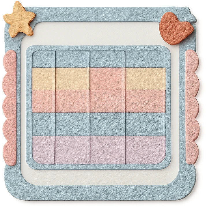 soft pastel minimal daily schedule grid with cute borders emoji