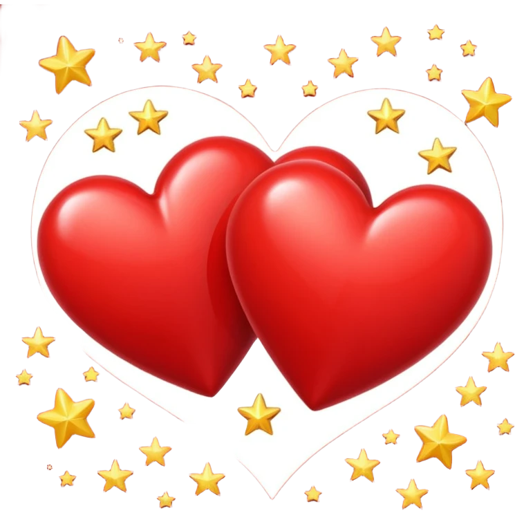 Two red hearts one beyond another with some stars in both the hearts emoji