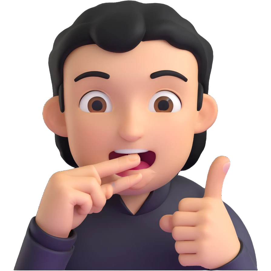 sneaky character biting a finger, sly face emoji