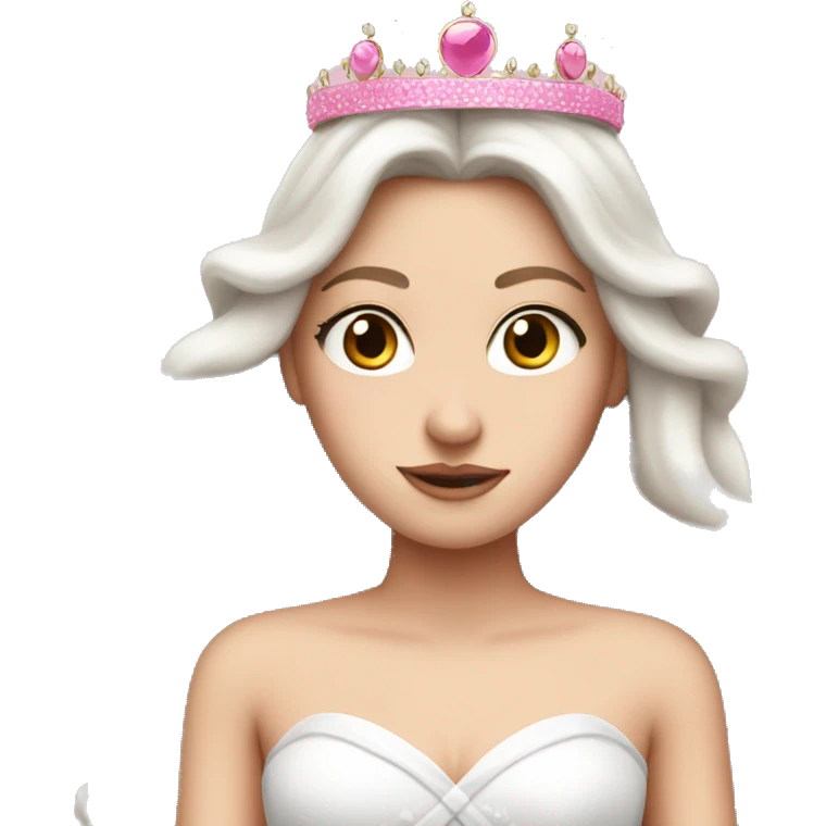 White girl with long hair as a bride wearing pink crown and pink bow on top of a head emoji