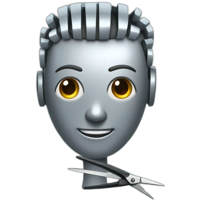 A robot with a haircutting scissors emoji