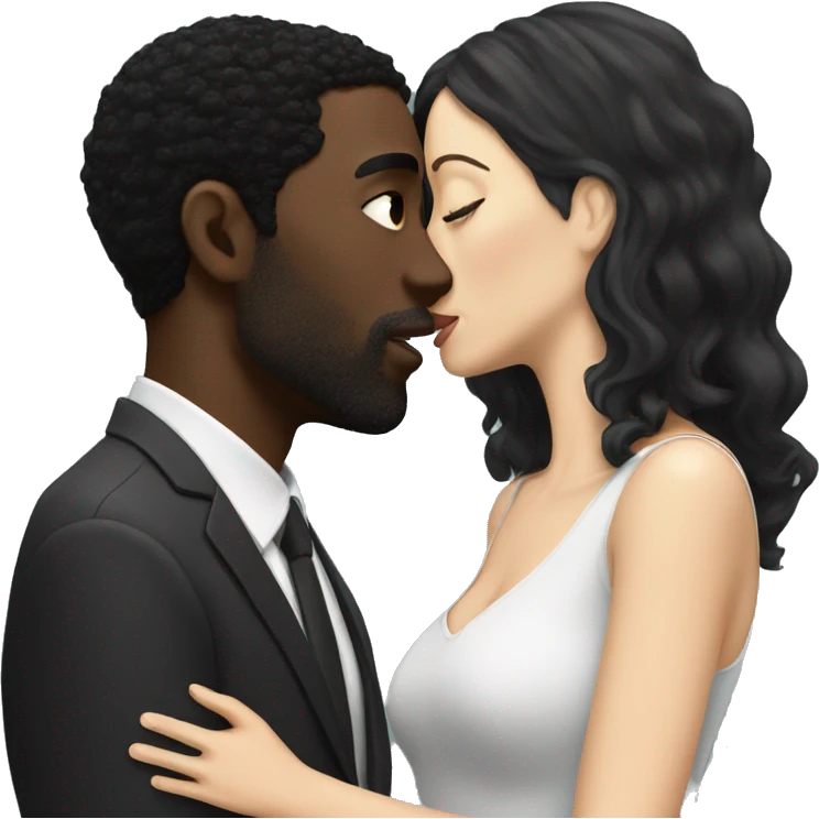 Black man and white women with black hair kissing emoji
