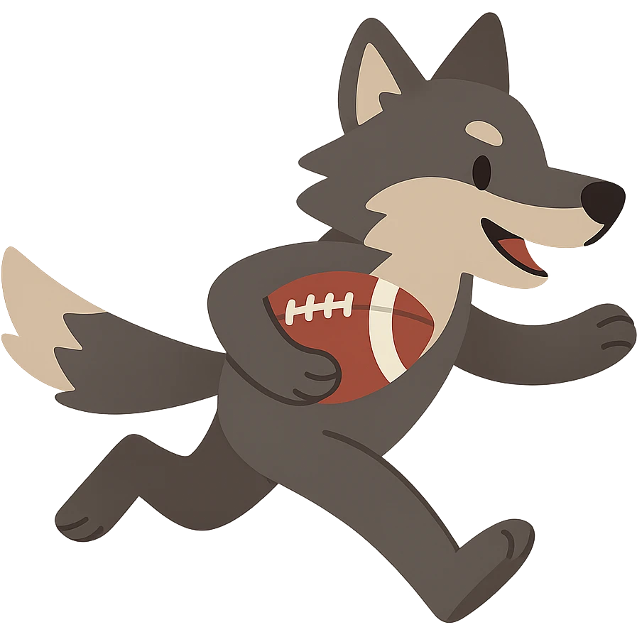 flat toon style wolf running with a football emoji