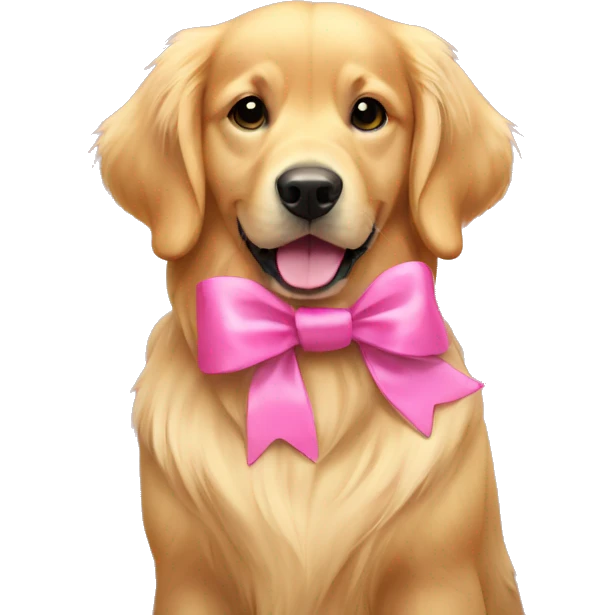 Golden retriever with a pink bow emoji