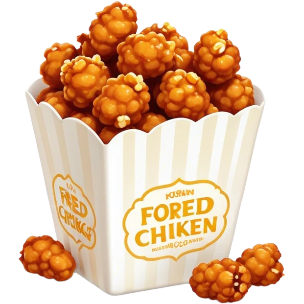 Korean Fried Chicken Cinematic Realistic Korean Fried Chicken Dish Emoji, depicted as bite-sized popcorn chicken pieces generously coated in a glossy, spicy sauce, rendered with crisp textures and dynamic, appetizing lighting. emoji