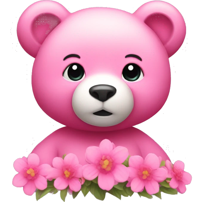 Pink bear with pink flowers  emoji