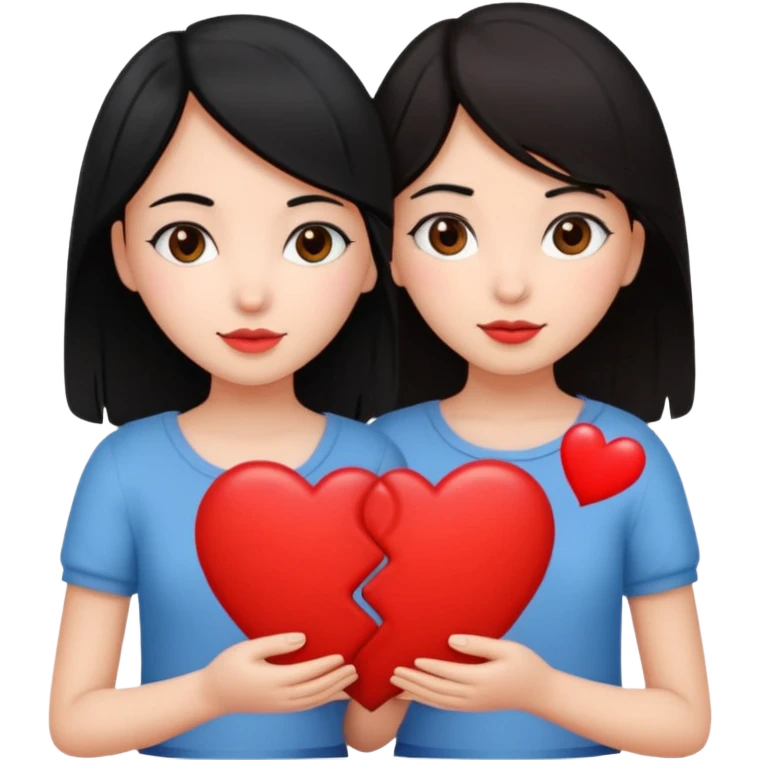 2 girls that have a heart one hair black the other brown  emoji