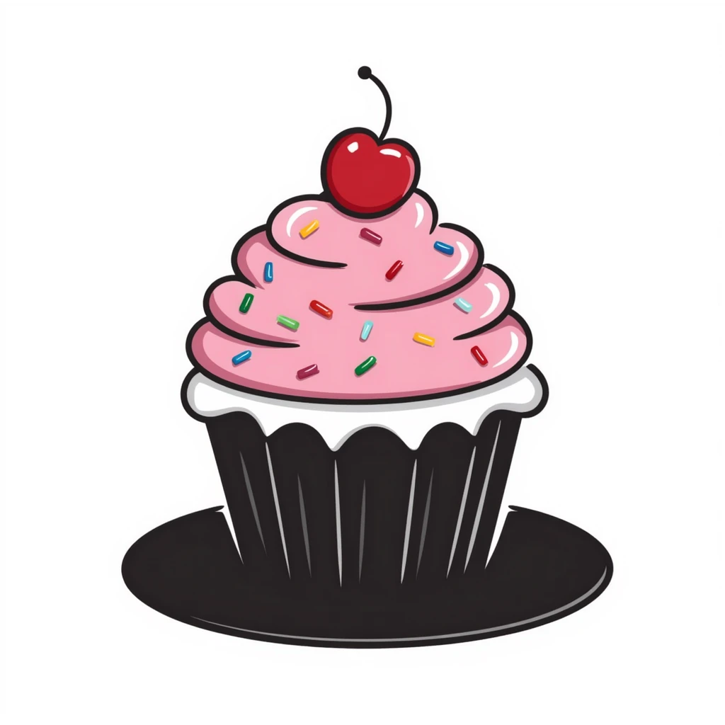 cute cupcake with pink frosting and colorful sprinkles emoji