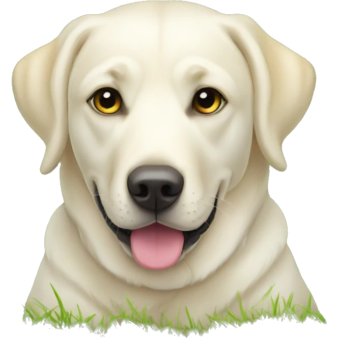 white labrador is laying on grass emoji