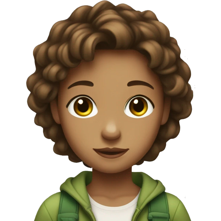A girl with brwn hair and eyes, in love with a light skin, light brown hair, green mixed with brown eyes, litle bold boy emoji
