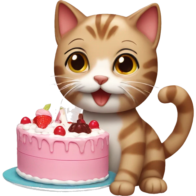 A cute cat eating cake emoji