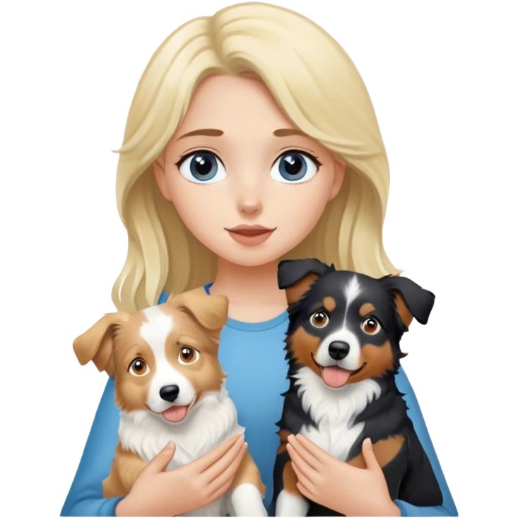 Blonde girl holding two australian shepherds (black and blue) emoji