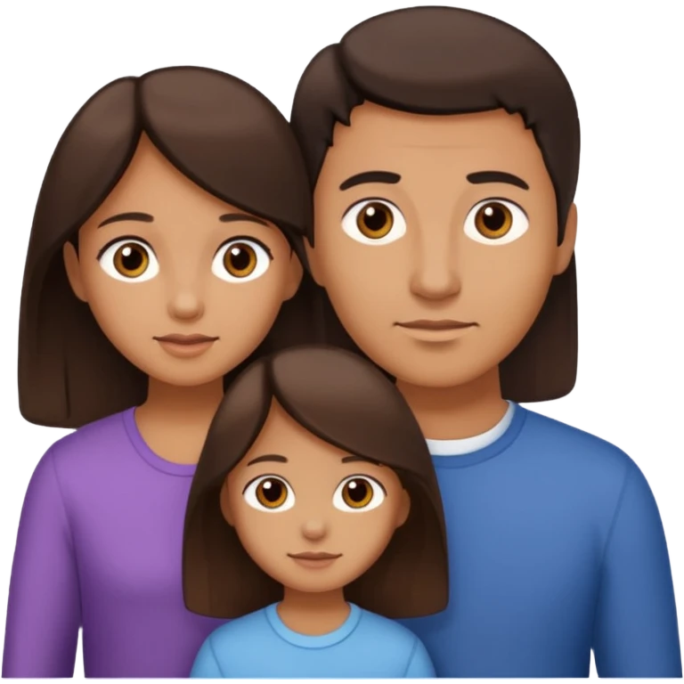 Family portrait with father with dark brown hair and black eyes, mother with light brown hair and brown eyes, three brown little girls with brown eyes emoji